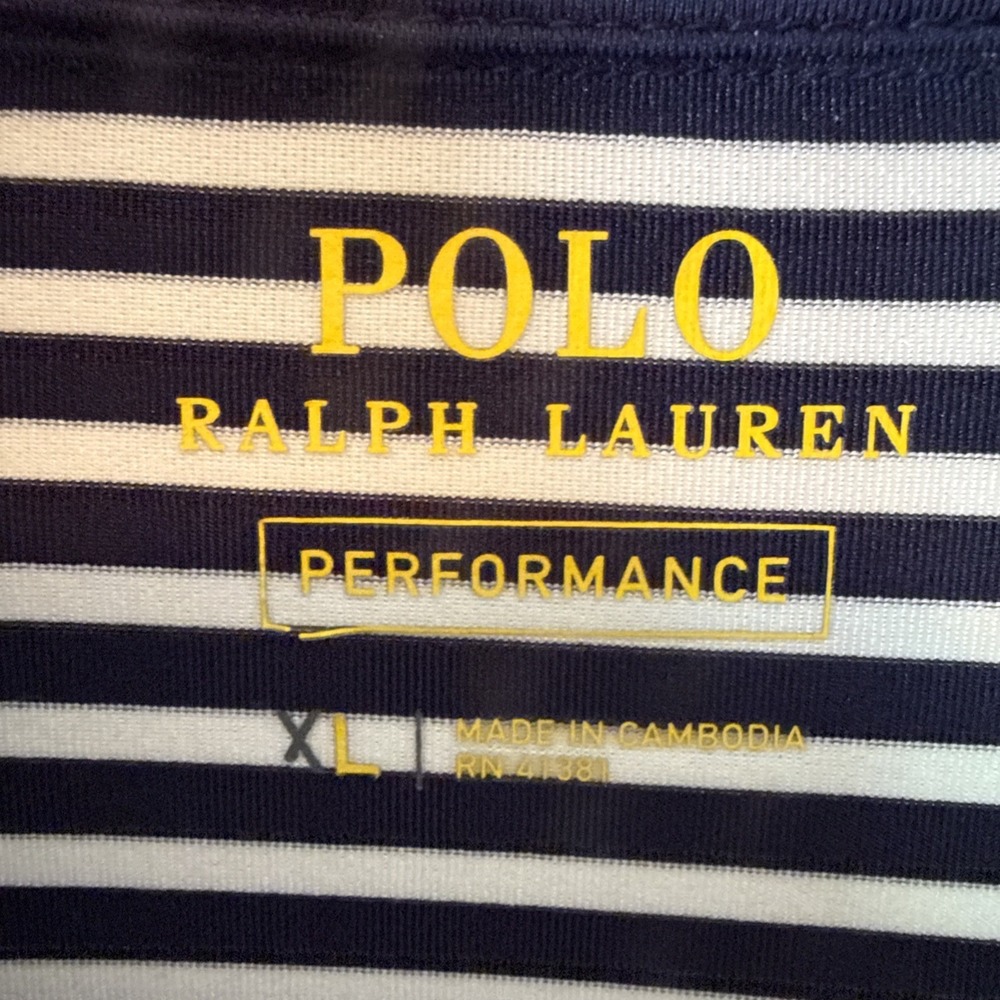Polo Ralph Lauren Polo Shirt Mens Large Navy White Striped Performance Golf EUC - Picture 2 of 7